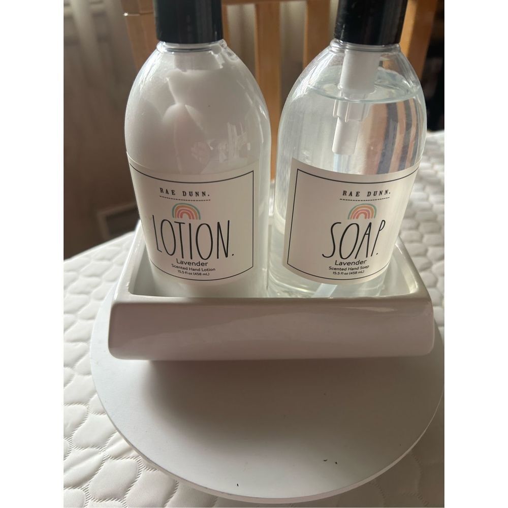 Rae Dunn Lavender Soap & Lotion W/ Soap Dish
